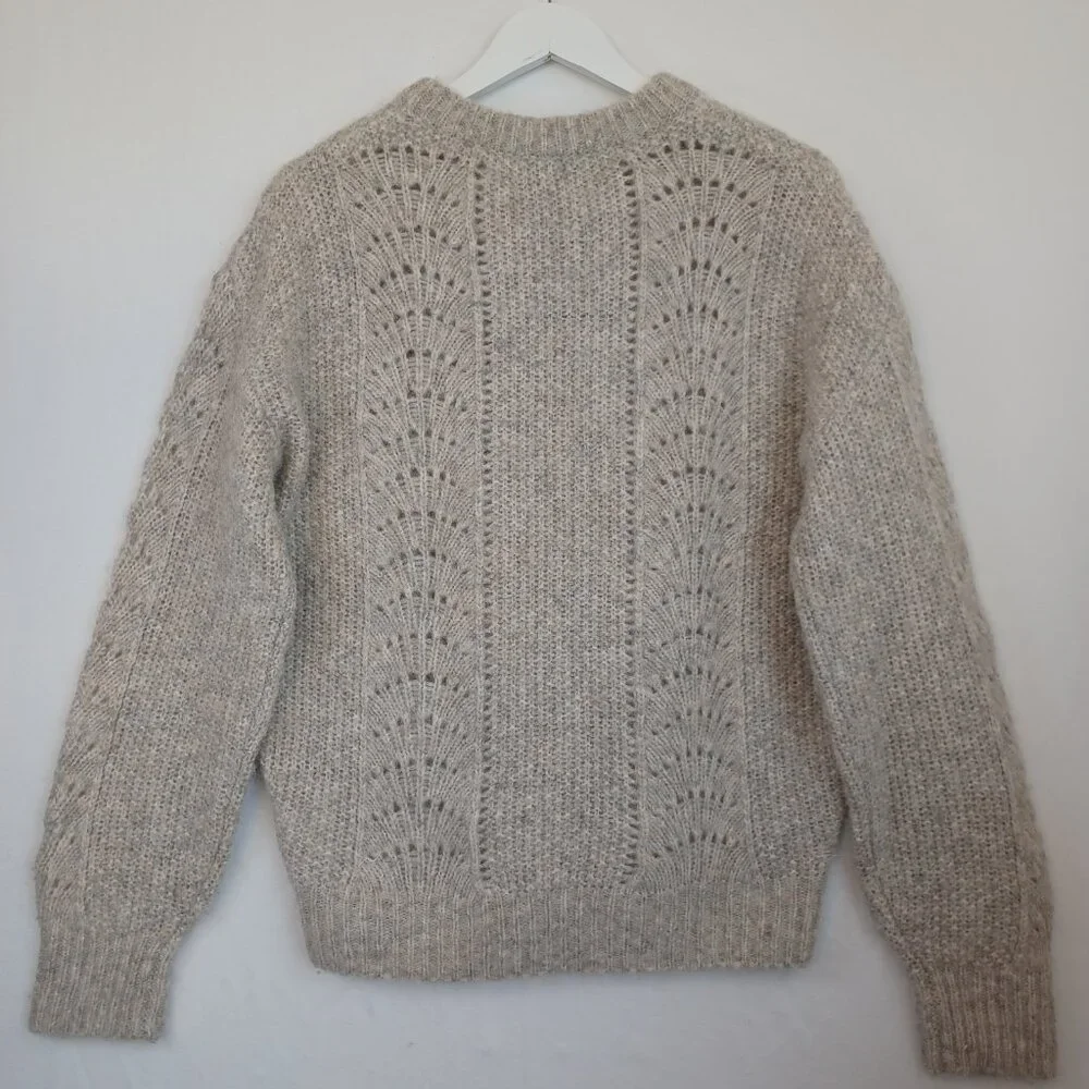 Rails Sweater Mara Teddy Crew Neck Pullover Alpaca Wool Blend Pointelle Knit Med